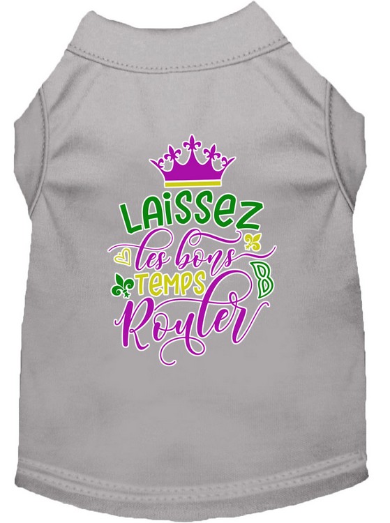 Laissez Les Bons Temps Rouler Screen Print Mardi Gras Dog Shirt Grey XS